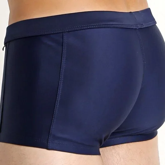 Tulio Men's Men's Square Cut Swim Trunk, w C-Ring Pouch, Navy, Nylon, XL (34-38) - Picture 6 of 14